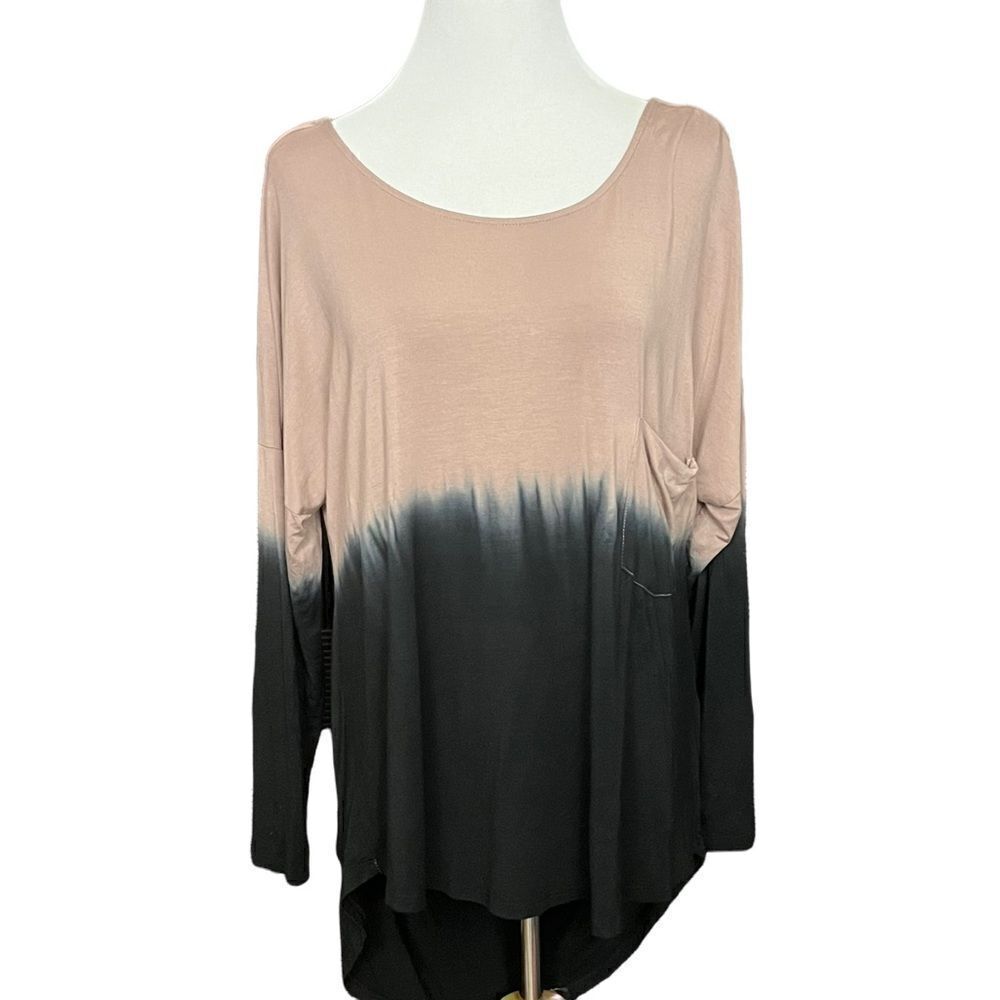 Venus Pink and Black Dip Die Ombré Long Sleeve Top Draped Back M